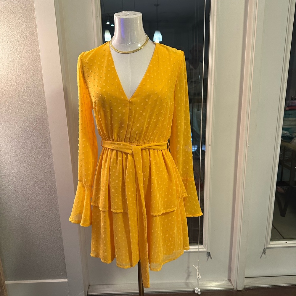 Yellow Long Sleeve Ruffle Dress